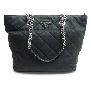 PRADA quilted chain tote bag black